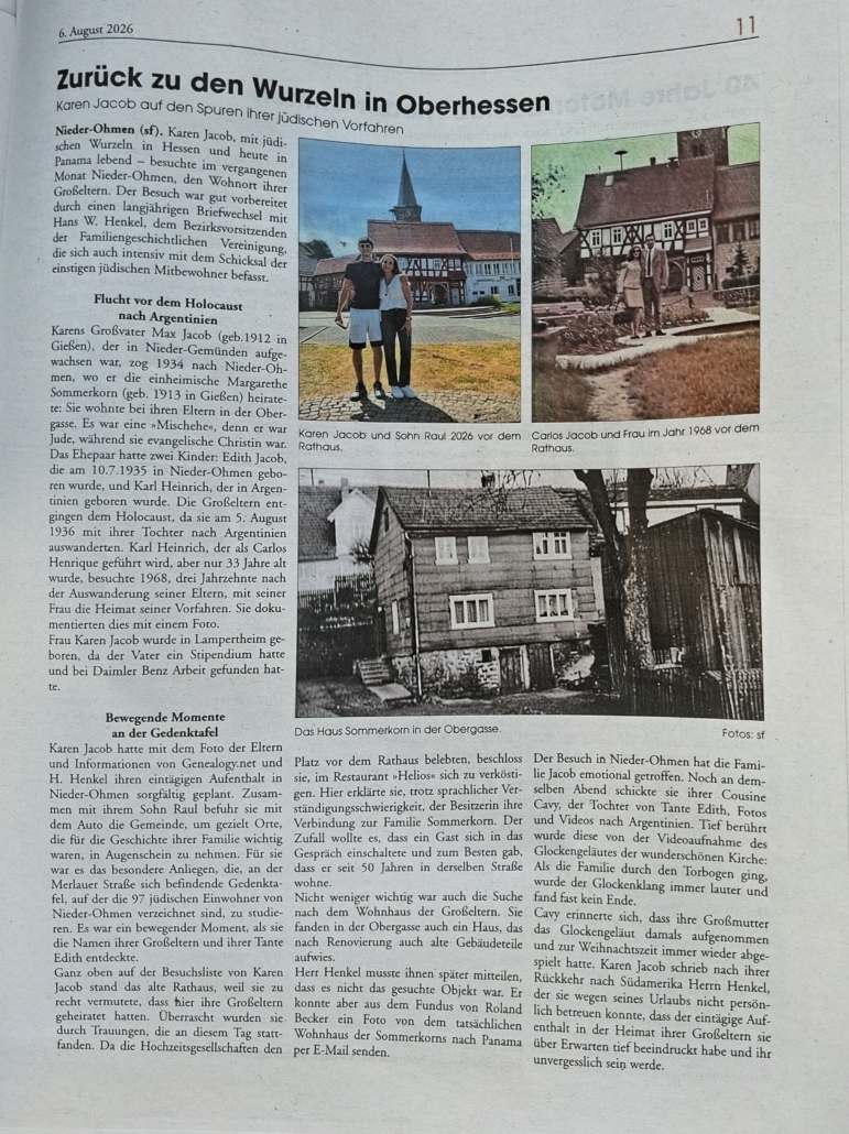Oberhessen Panama Artikel zu dem Besuch