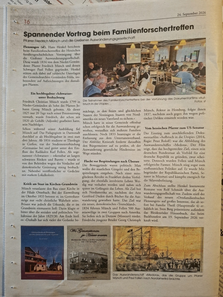 BG Oberhessen Sep 2026 Zeitungsbericht über das Treffen der BG Oberhessen im September 2026