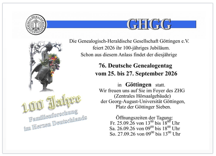 DGT 76 Ankündigung 76. Deutscher Genealogentag