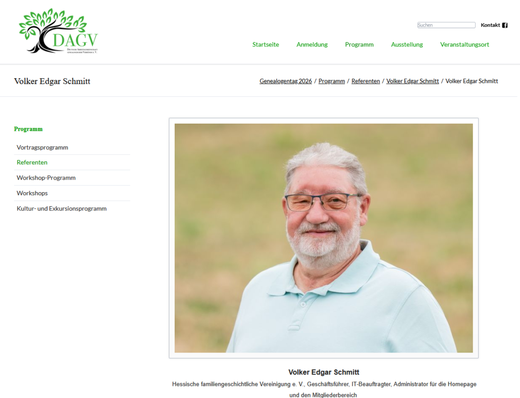 DGT Göttingen Volker Edgar Schmitt als Referent auf dem Genealogentag 2026
